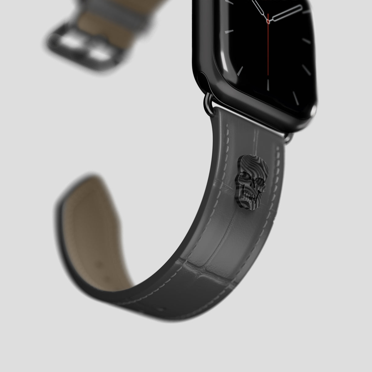 Grey Classic Strap For Apple Watch 42mm In Alligator with Black Metal -4 | Grey-Black