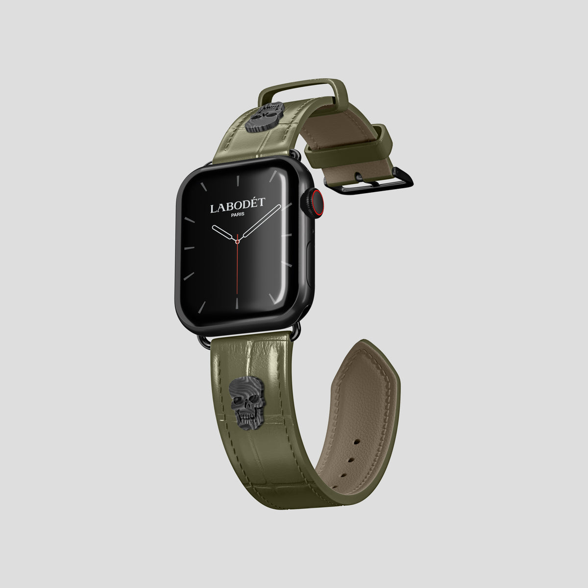 Kaki-Green Classic Strap For Apple Watch 42mm In Alligator with Black Metal -1 | Kaki-Green-Black