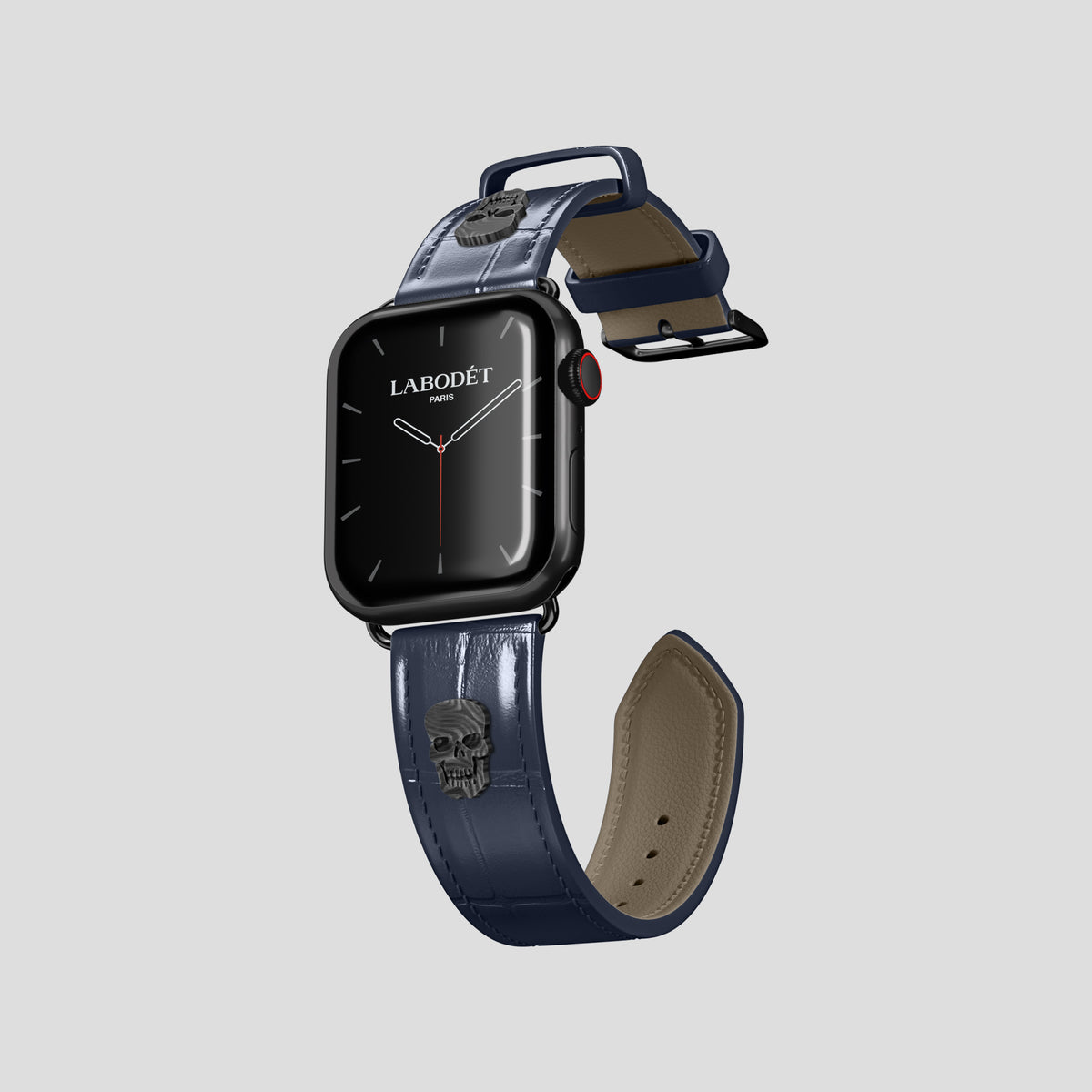 Navy Blue Classic Strap For Apple Watch 42mm In Alligator with Black Metal -1 | Navy-Blue-Black