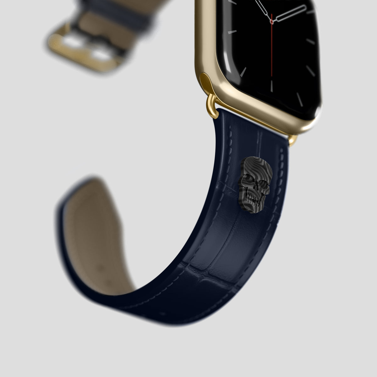 Navy Blue Classic Strap For Apple Watch 42mm In Alligator with Gold Metal -4 | Navy-Blue-Gold