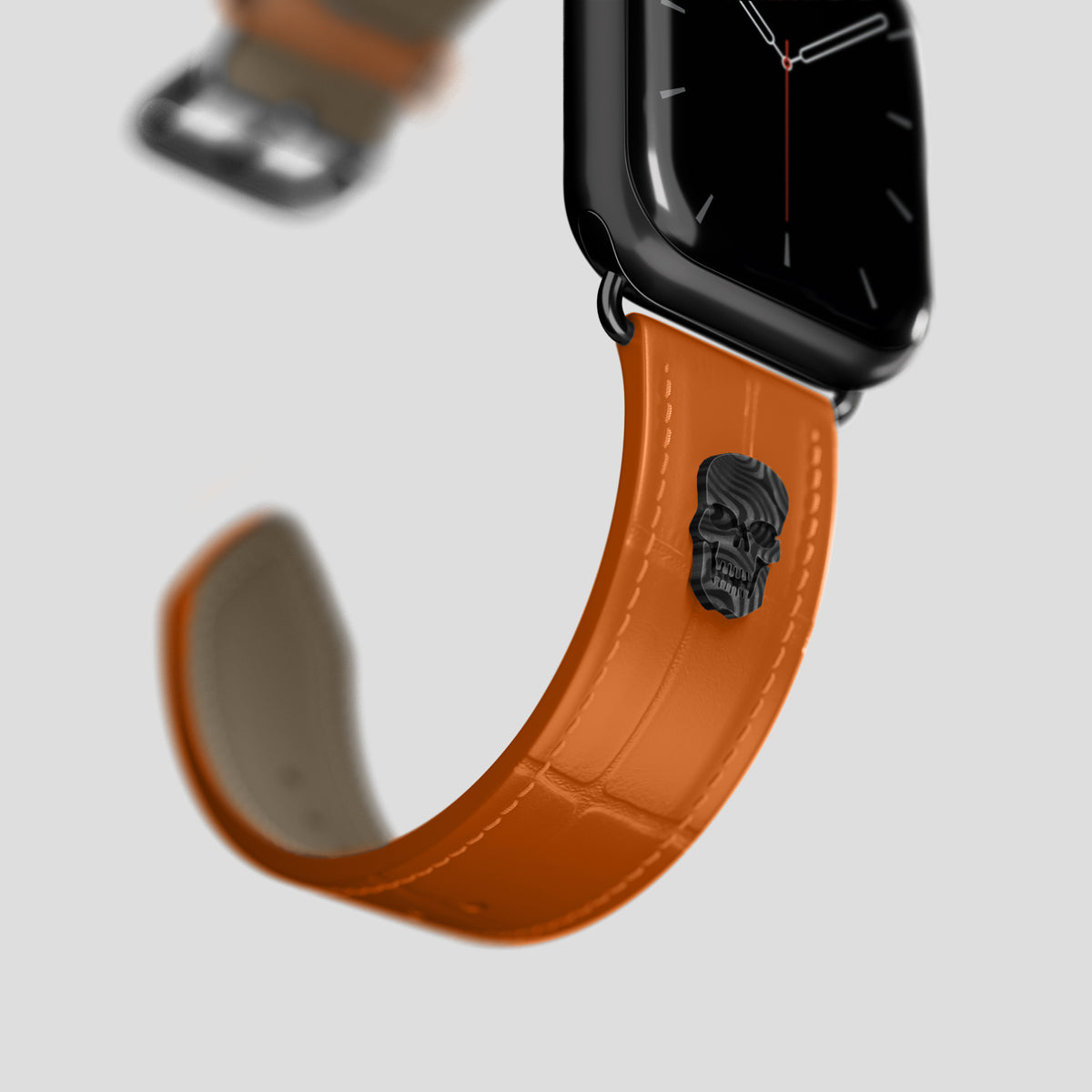 Orange Classic Strap For Apple Watch 42mm In Alligator with Black Metal -4 | Orange-Black