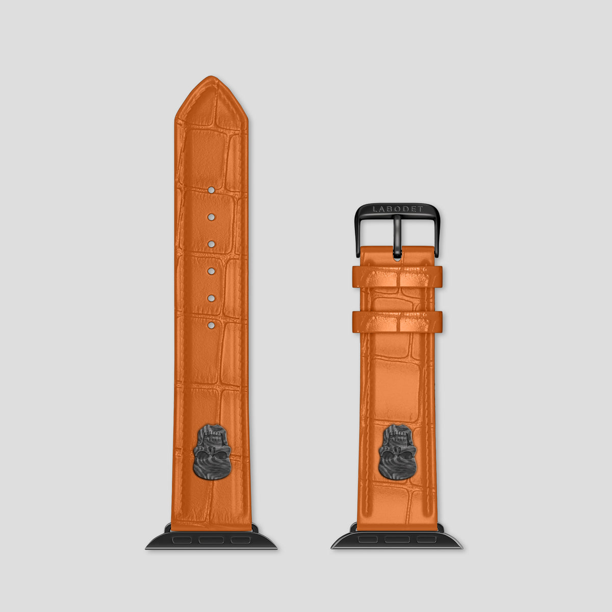 Orange Classic Strap For Apple Watch 42mm In Alligator with Black Metal -5 | Orange-Black