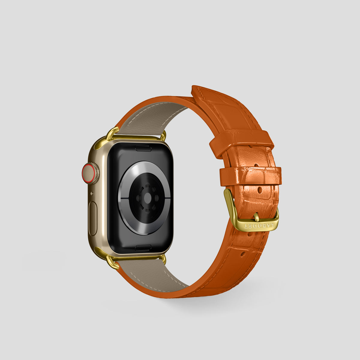 Orange Classic Strap For Apple Watch 42mm In Alligator with Gold Metal -3 | Orange-Gold