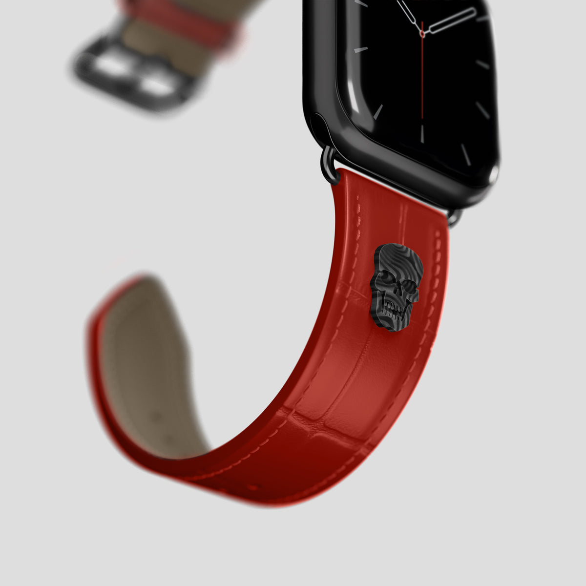 Red Classic Strap For Apple Watch 42mm In Alligator with Black Metal -4 | Red-Black