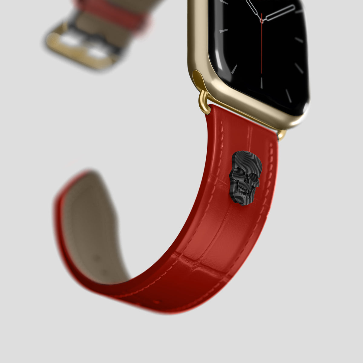 Red Classic Strap For Apple Watch 42mm In Alligator with Gold Metal -4 | Red-Gold