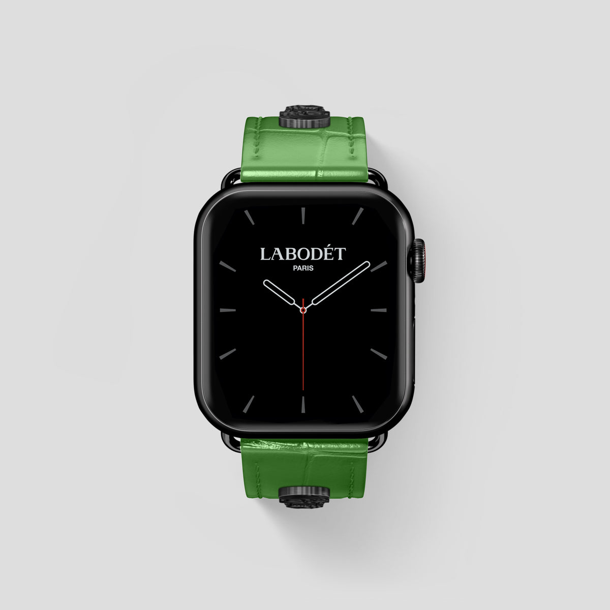 Apple-Green Classic Strap For Apple Watch 46mm In Alligator with Black Metal -2 | Apple-Green-Black