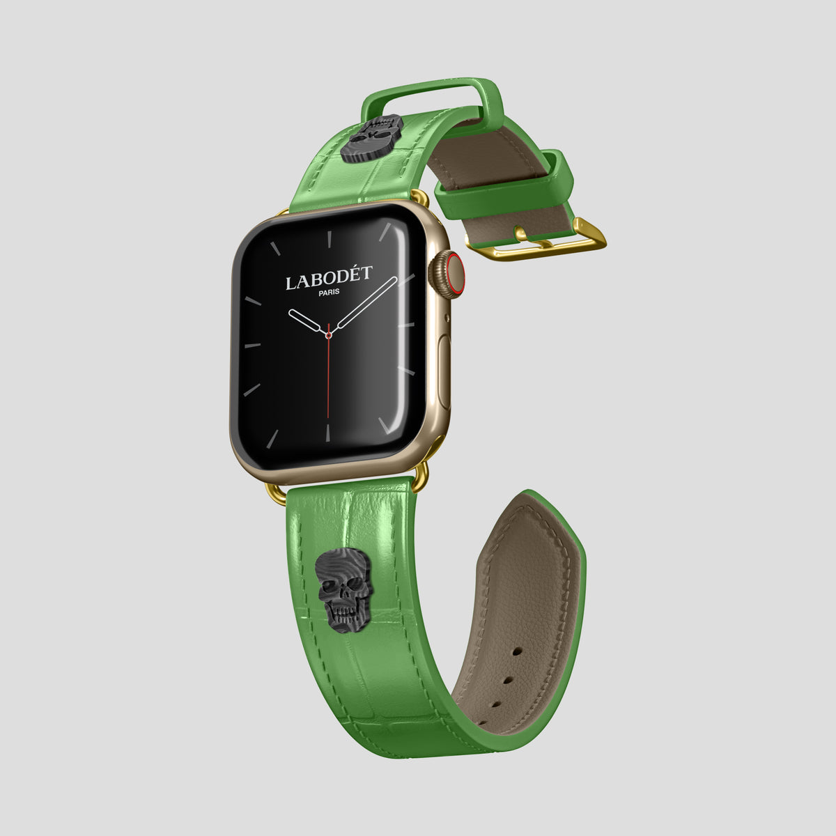 Apple-Green Classic Strap For Apple Watch 46mm In Alligator with Gold Metal -1 | Apple-Green-Gold
