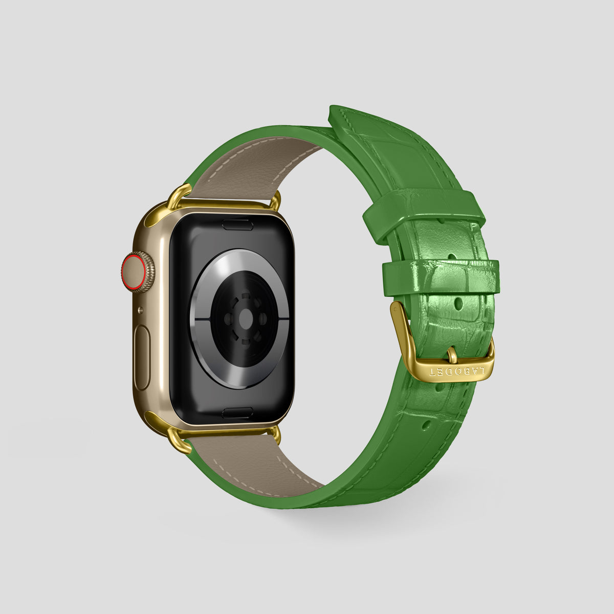 Apple-Green Classic Strap For Apple Watch 46mm In Alligator with Gold Metal -3 | Apple-Green-Gold