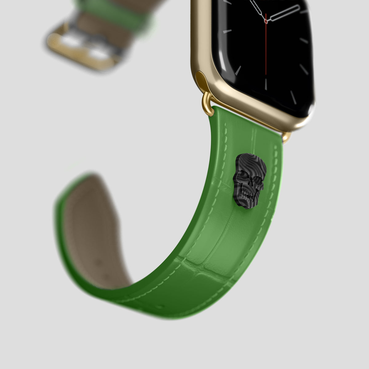 Apple-Green Classic Strap For Apple Watch 46mm In Alligator with Gold Metal -4 | Apple-Green-Gold