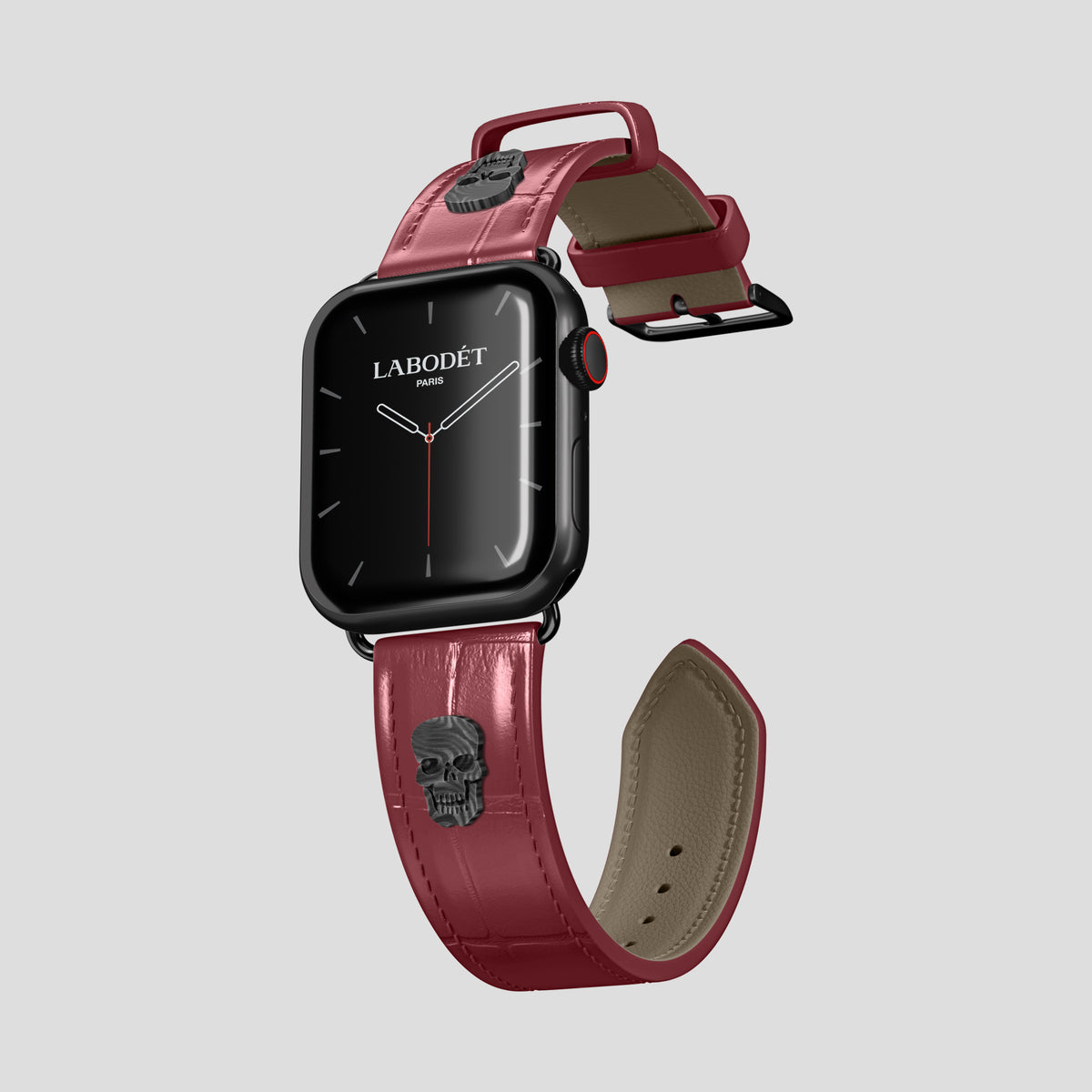 Burgundy Classic Strap For Apple Watch 46mm In Alligator with Black Metal -1 | Burgundy-Black