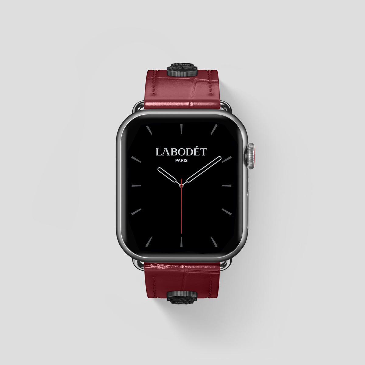 Burgundy Classic Strap For Apple Watch 46mm In Alligator with Steel Metal -2 | Burgundy-Steel