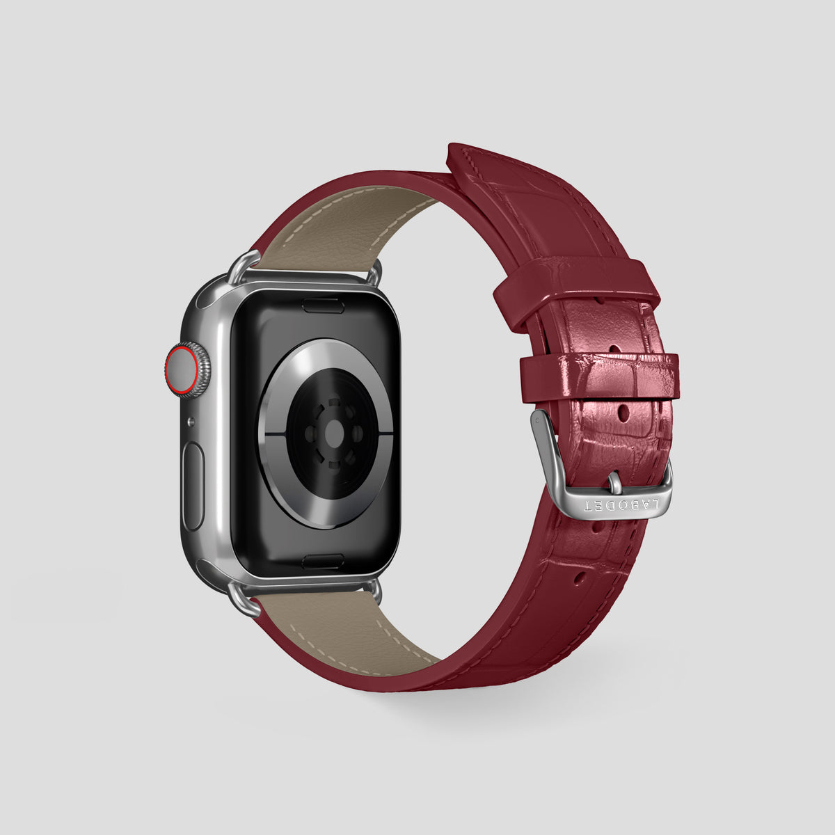 Burgundy Classic Strap For Apple Watch 46mm In Alligator with Steel Metal -3 | Burgundy-Steel
