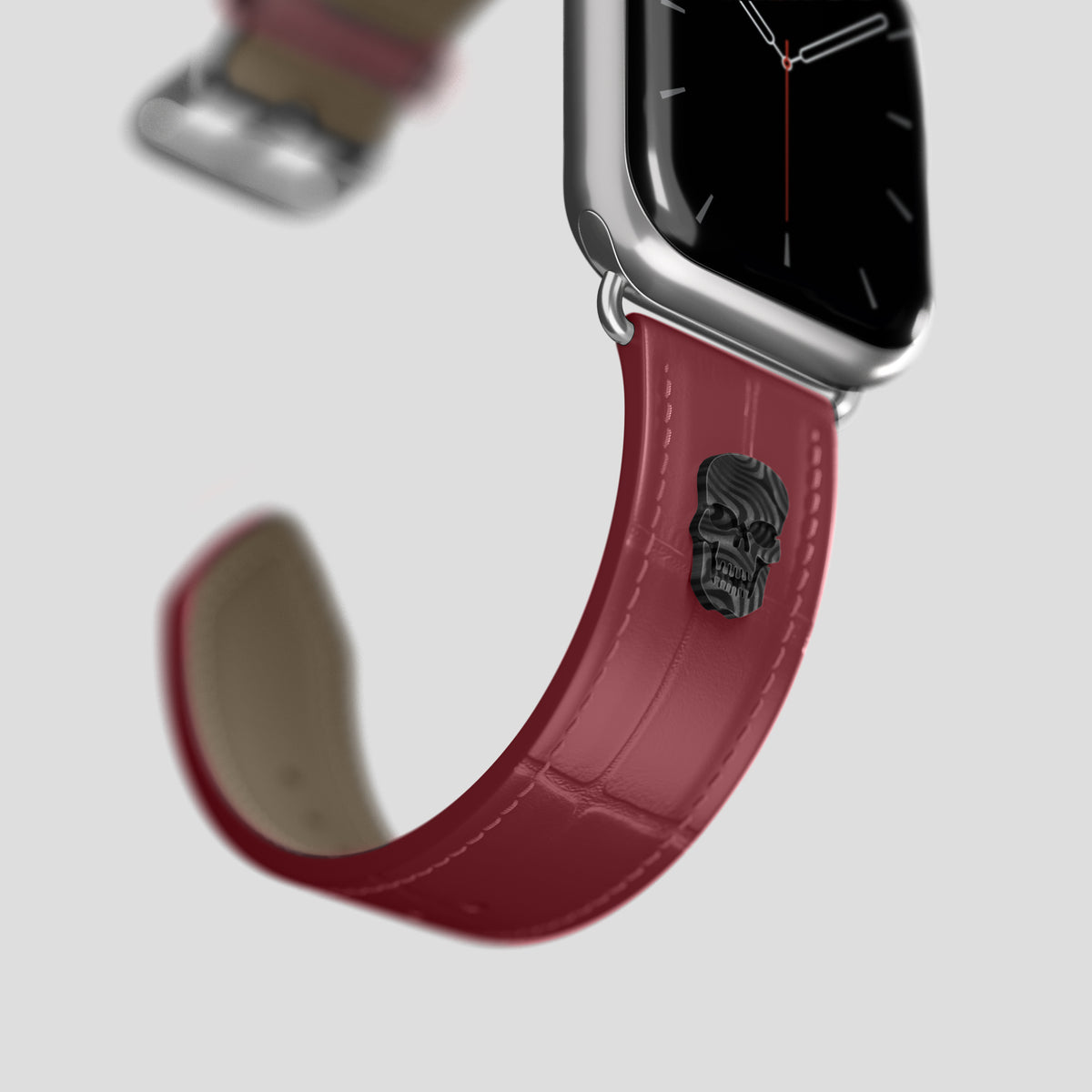 Burgundy Classic Strap For Apple Watch 46mm In Alligator with Steel Metal -4 | Burgundy-Steel