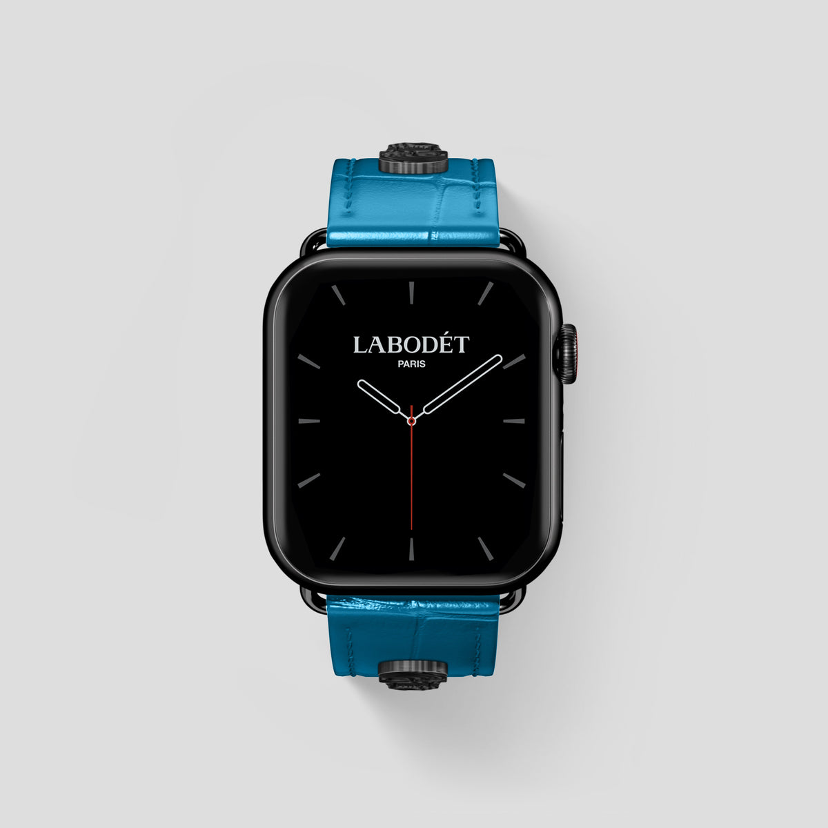 Curaçao-Blue Classic Strap For Apple Watch 46mm In Alligator with Black Metal -2 | Curaçao-Blue-Black