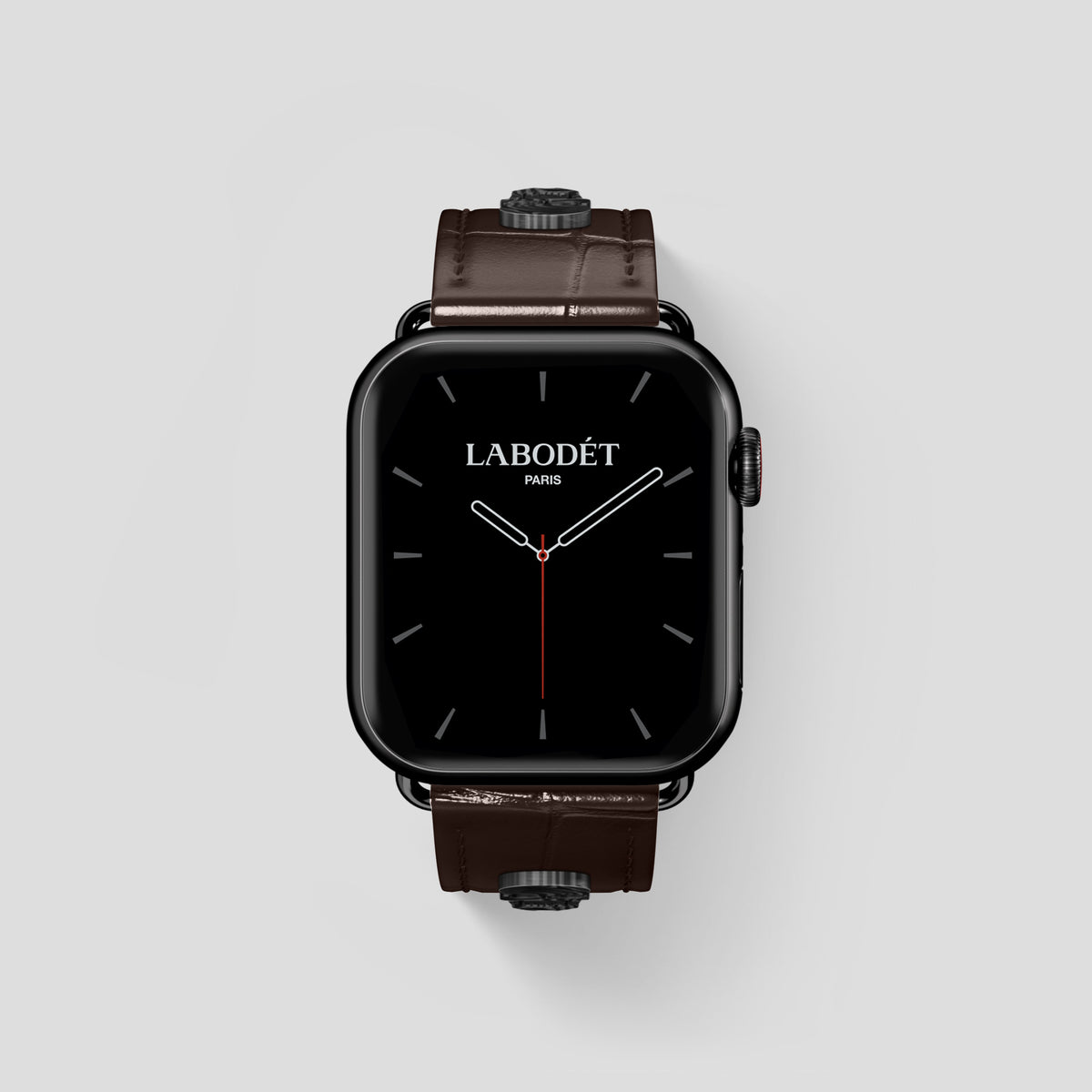 Dark-Brown Classic Strap For Apple Watch 46mm In Alligator with Black Metal -2 | Dark-Brown-Black