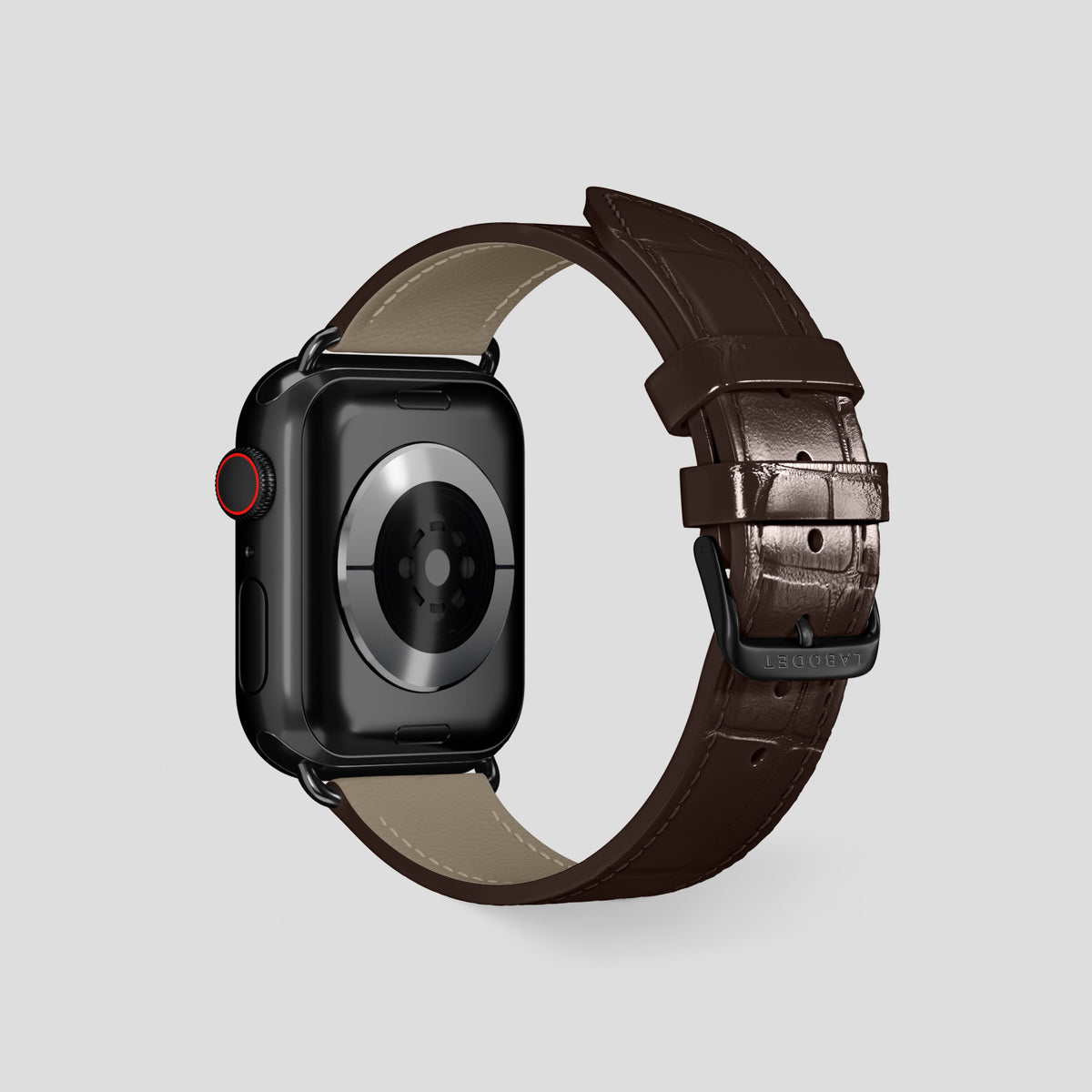 Dark-Brown Classic Strap For Apple Watch 46mm In Alligator with Black Metal -3 | Dark-Brown-Black