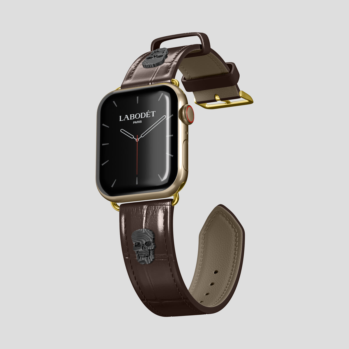Dark-Brown Classic Strap For Apple Watch 46mm In Alligator with Gold Metal -1 | Dark-Brown-Gold
