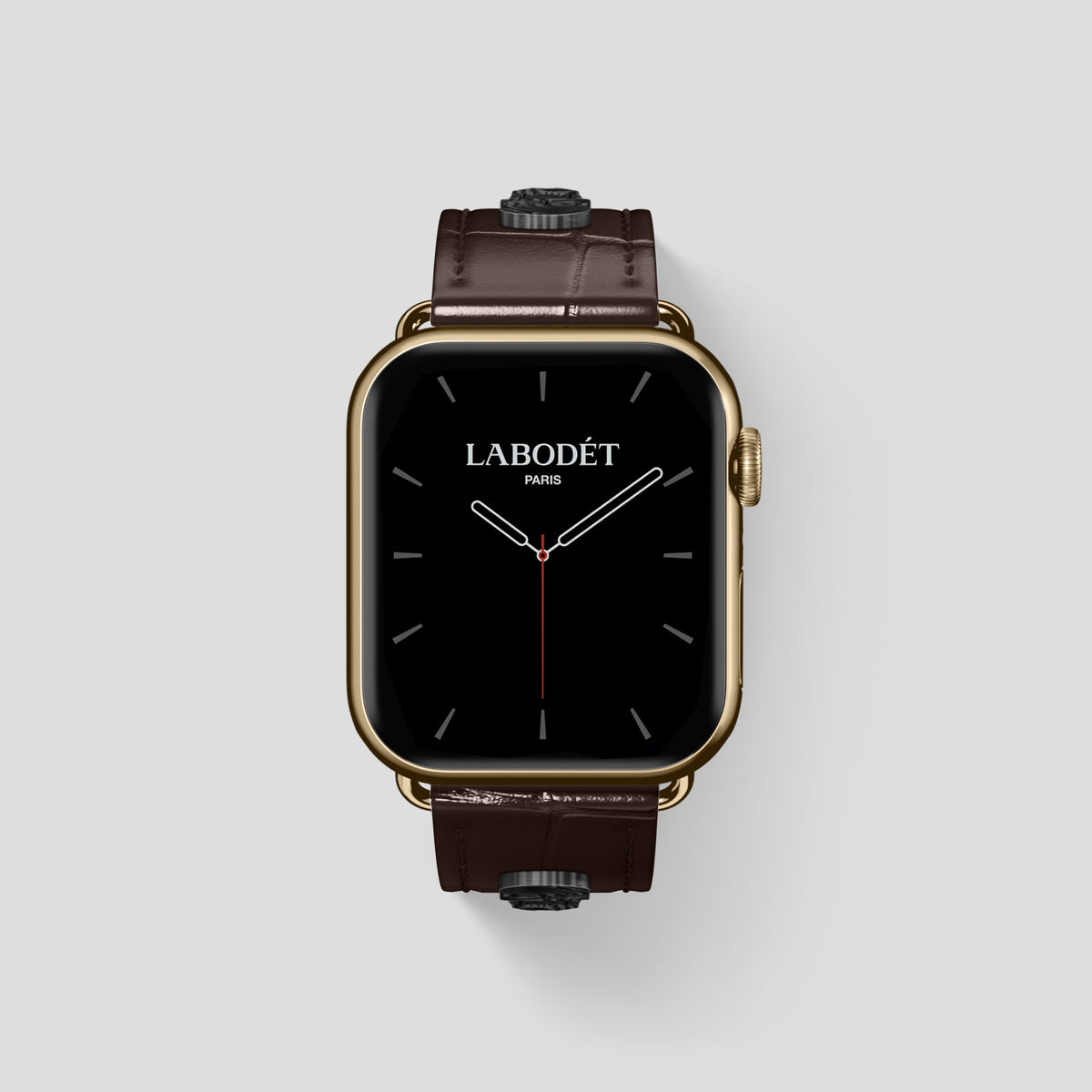 Dark-Brown Classic Strap For Apple Watch 46mm In Alligator with Gold Metal -2 | Dark-Brown-Gold