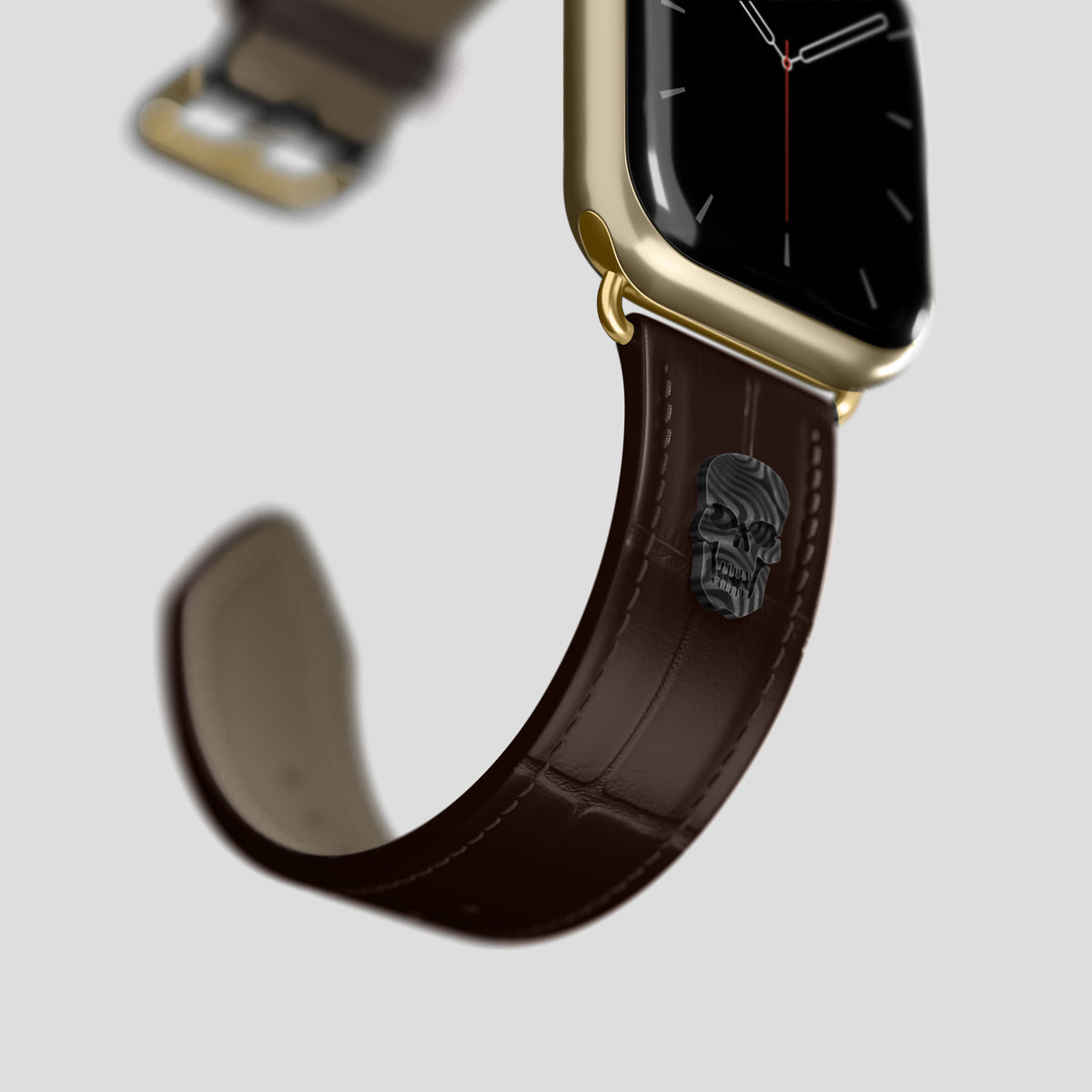 Dark-Brown Classic Strap For Apple Watch 46mm In Alligator with Gold Metal -4 | Dark-Brown-Gold