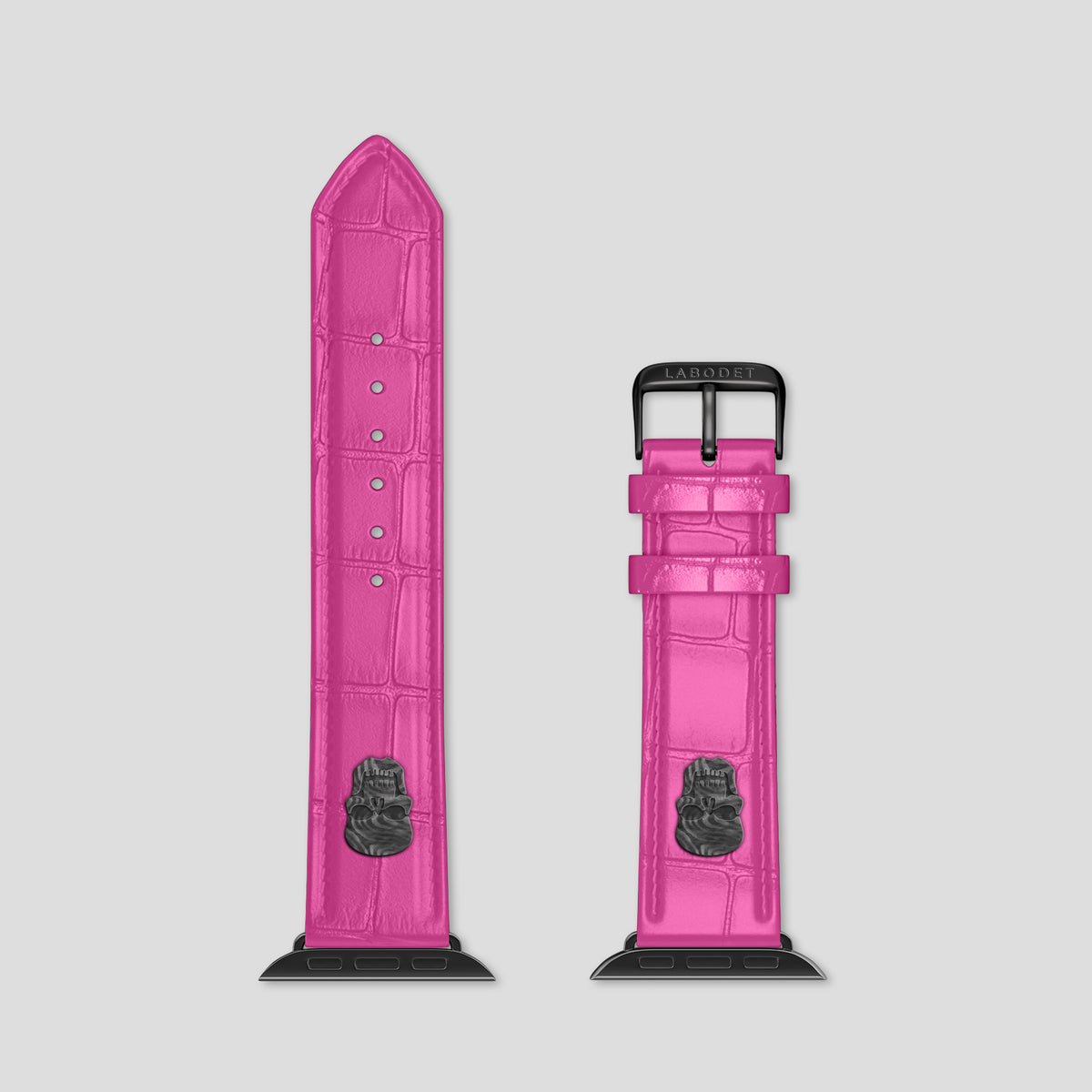 Fuchsia Classic Strap For Apple Watch 46mm In Alligator with Black Metal -5 | Fuchsia-Black