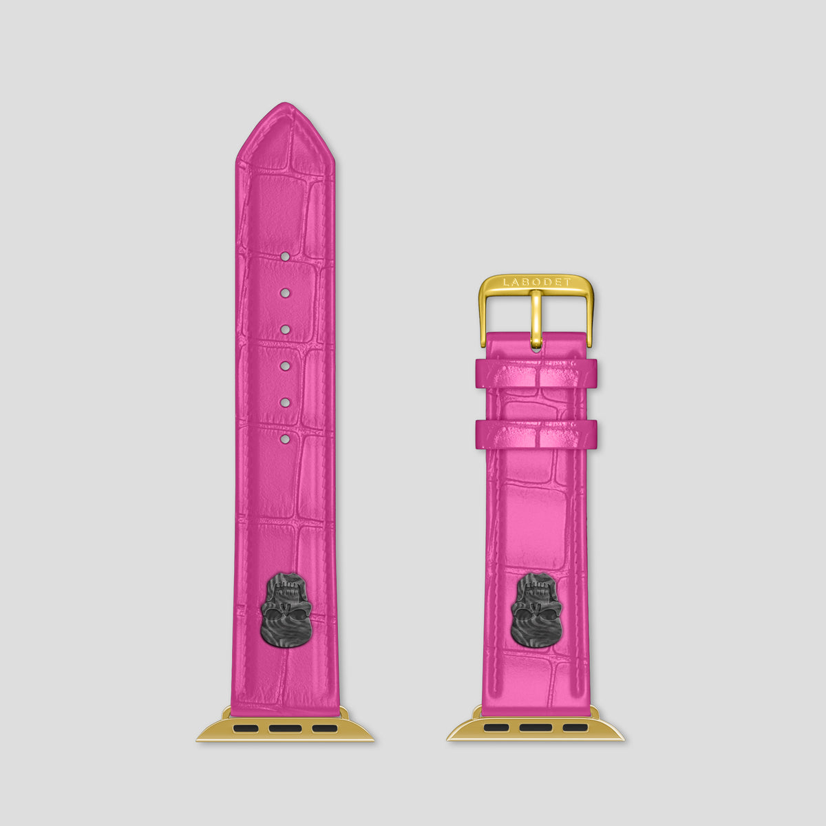 Fuchsia Classic Strap For Apple Watch 46mm In Alligator with Gold Metal -5 | Fuchsia-Gold