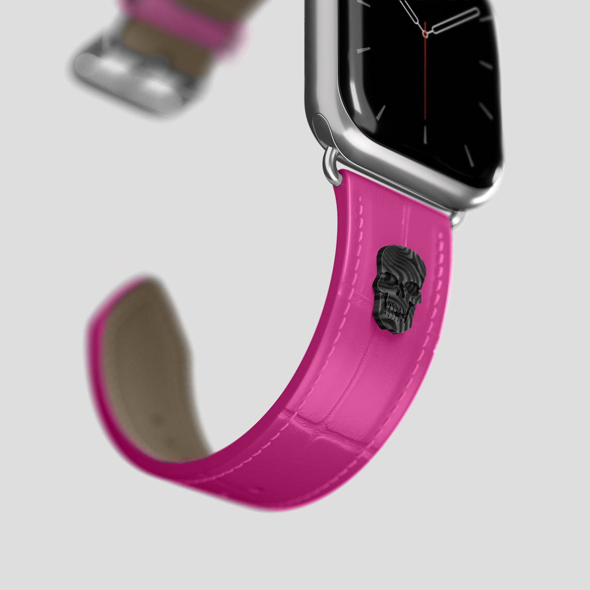 Fuchsia Classic Strap For Apple Watch 46mm In Alligator with Steel Metal -4 | Fuchsia-Steel
