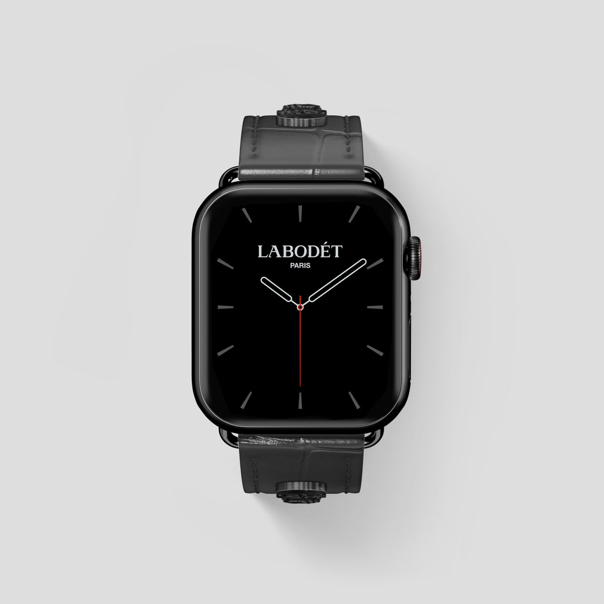 Grey Classic Strap For Apple Watch 46mm In Alligator with Black Metal -2 | Grey-Black