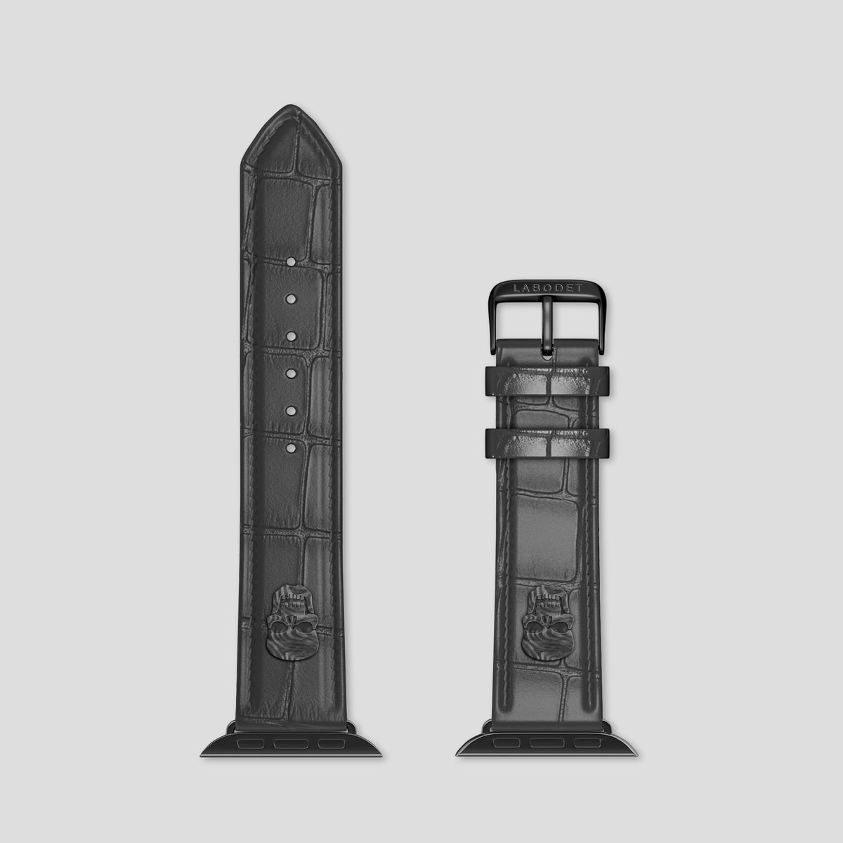 Grey Classic Strap For Apple Watch 46mm In Alligator with Black Metal -5 | Grey-Black
