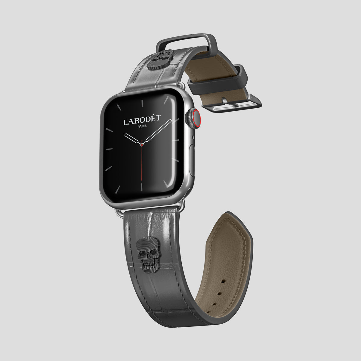 Grey Classic Strap For Apple Watch 46mm In Alligator with Steel Metal -1 | Grey-Steel