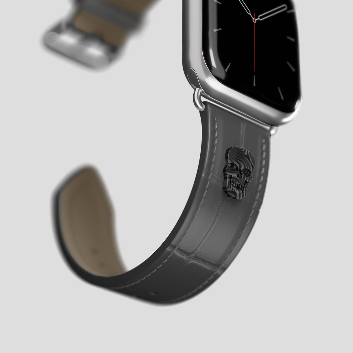 Grey Classic Strap For Apple Watch 46mm In Alligator with Steel Metal -4 | Grey-Steel
