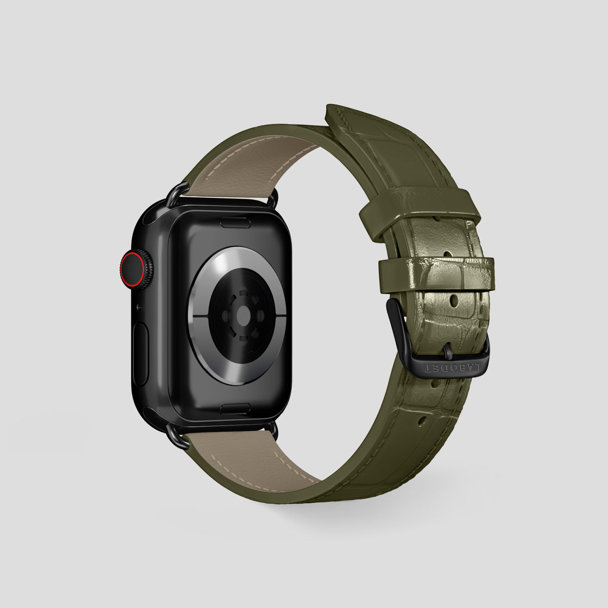 Kaki-Green Classic Strap For Apple Watch 46mm In Alligator with Black Metal -3 | Kaki-Green-Black