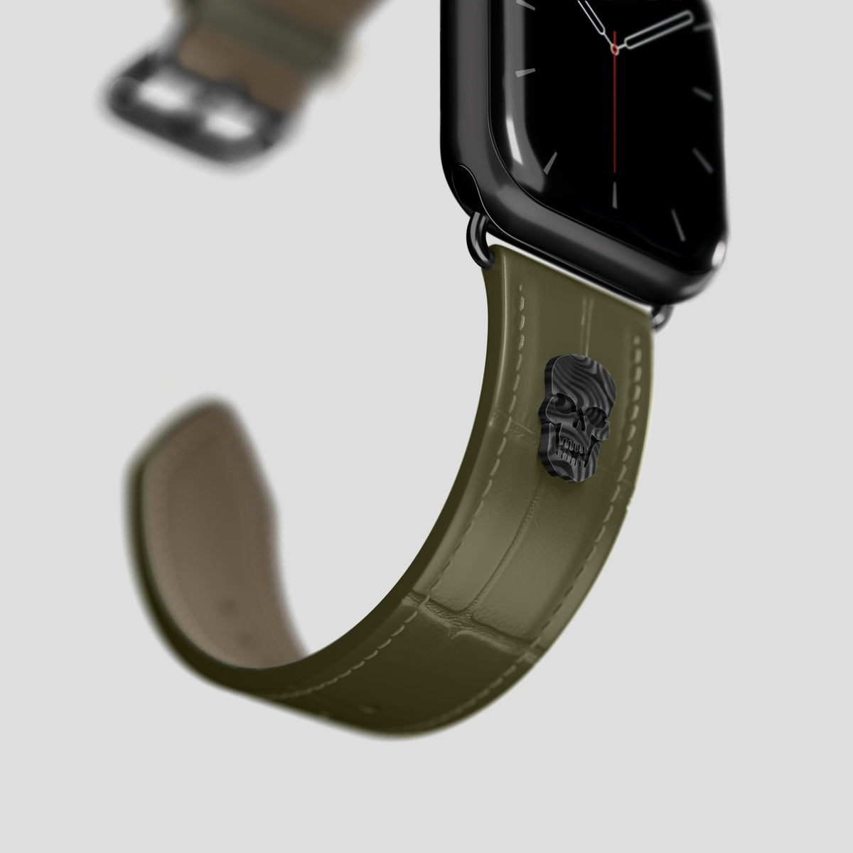 Kaki-Green Classic Strap For Apple Watch 46mm In Alligator with Black Metal -4 | Kaki-Green-Black