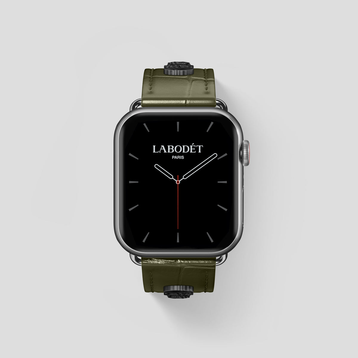 Kaki-Green Classic Strap For Apple Watch 46mm In Alligator with Steel Metal -2 | Kaki-Green-Steel
