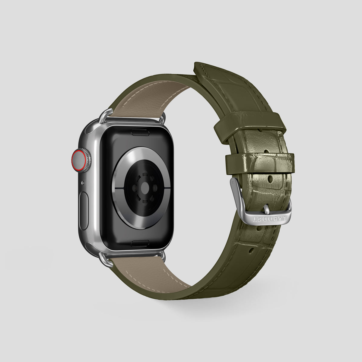 Kaki-Green Classic Strap For Apple Watch 46mm In Alligator with Steel Metal -3 | Kaki-Green-Steel