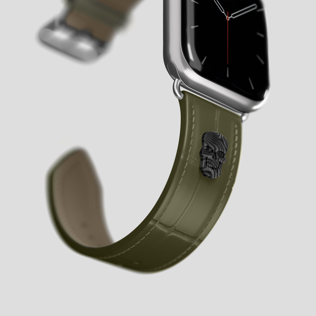 Kaki-Green Classic Strap For Apple Watch 46mm In Alligator with Steel Metal -4 | Kaki-Green-Steel