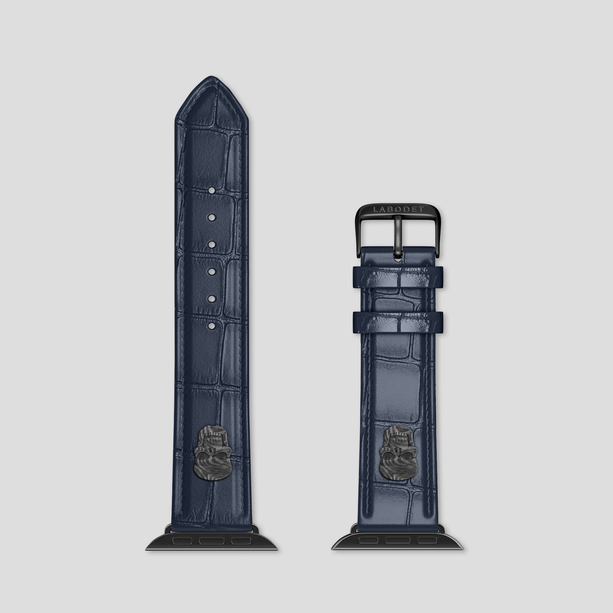 Navy Blue Classic Strap For Apple Watch 46mm In Alligator with Black Metal -5 | Navy-Blue-Black