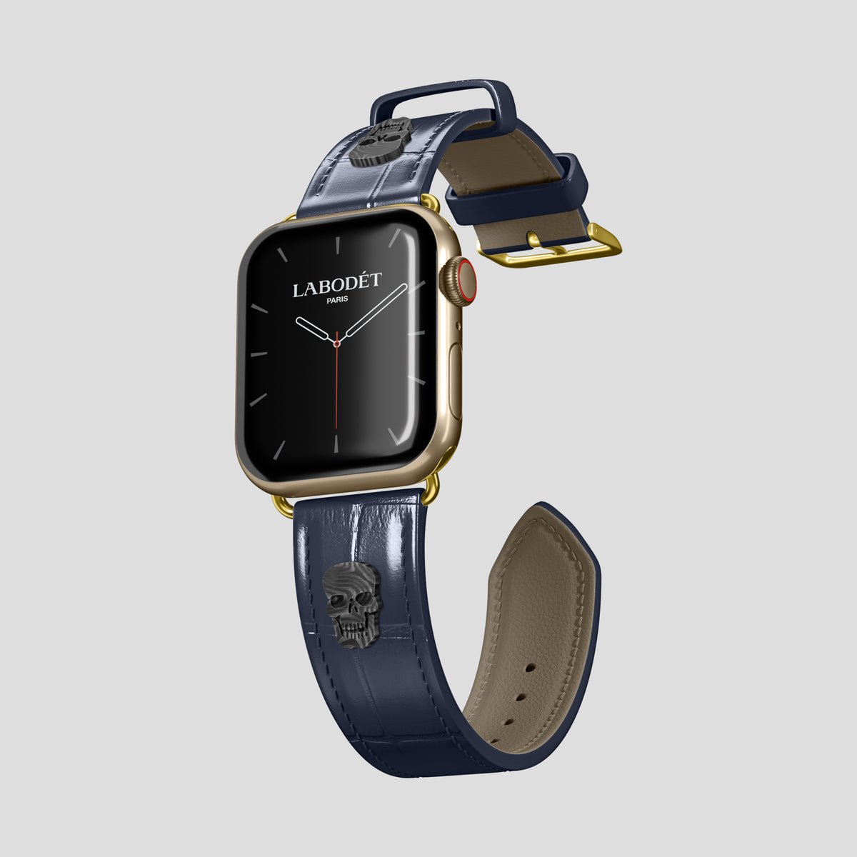 Navy Blue Classic Strap For Apple Watch 46mm In Alligator with Gold Metal -1 | Navy-Blue-Gold