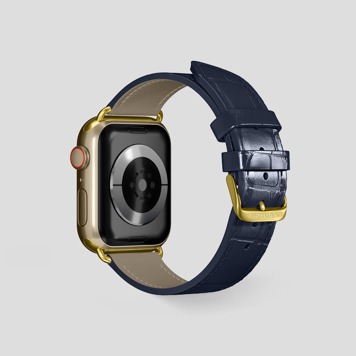 Navy Blue Classic Strap For Apple Watch 46mm In Alligator with Gold Metal -3 | Navy-Blue-Gold