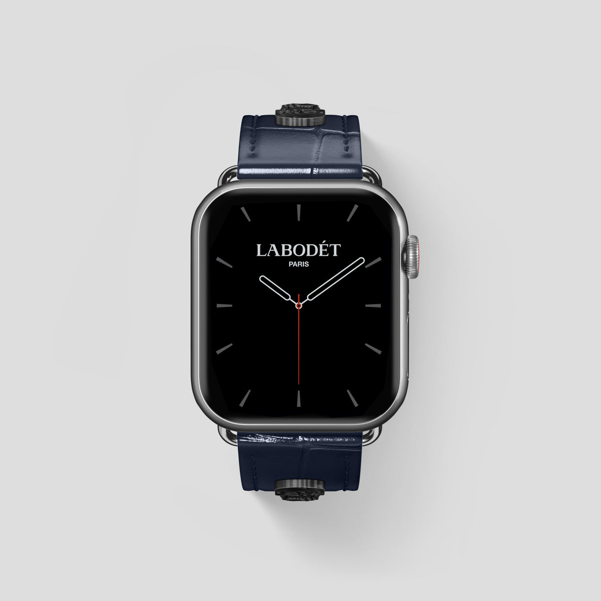Navy Blue Classic Strap For Apple Watch 46mm In Alligator with Steel Metal -2 | Navy-Blue-Steel