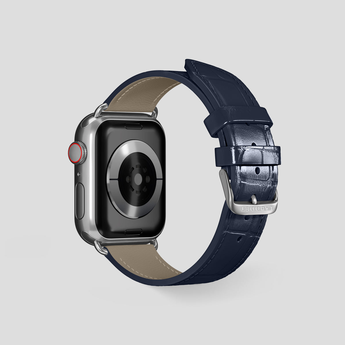 Navy Blue Classic Strap For Apple Watch 46mm In Alligator with Steel Metal -3 | Navy-Blue-Steel