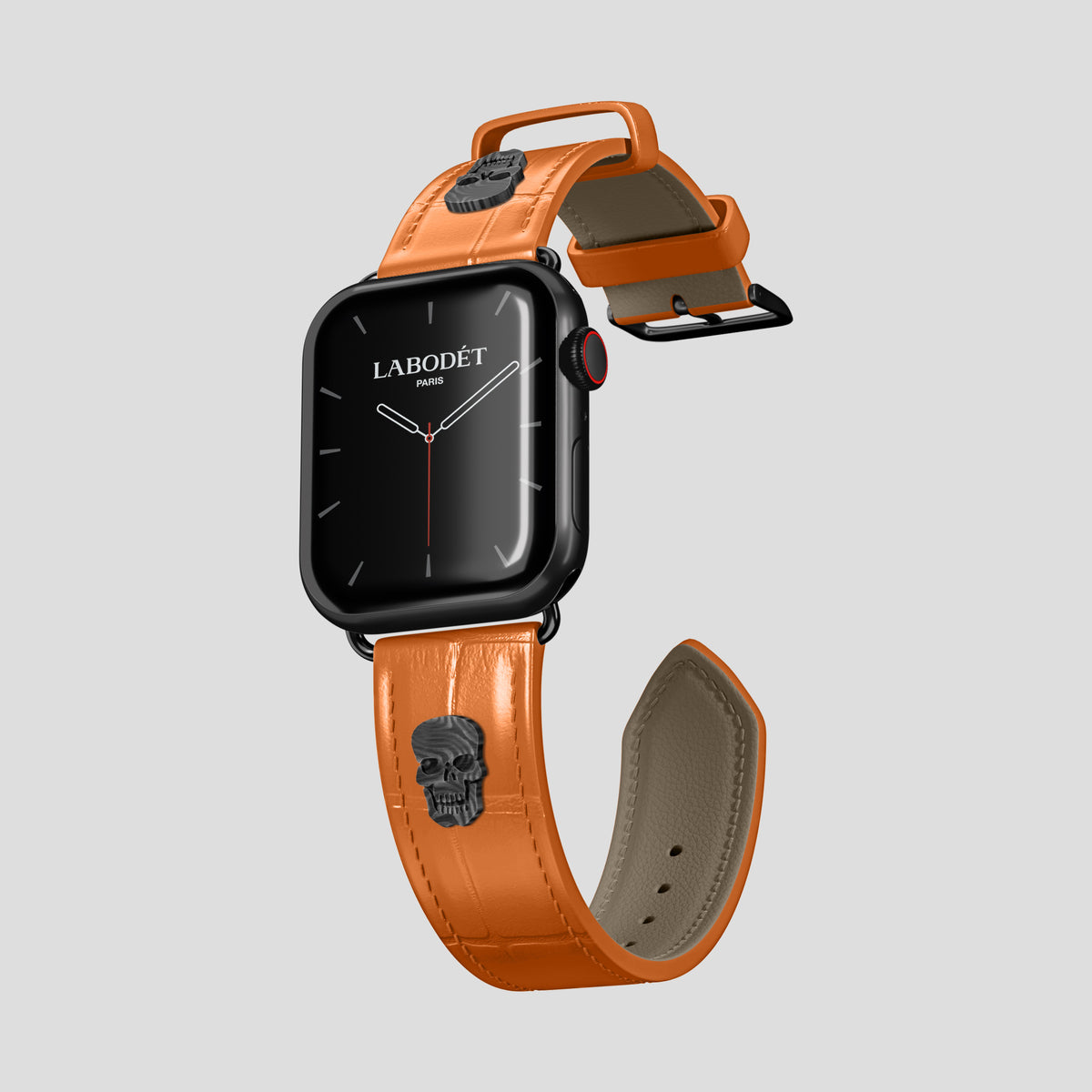 Orange Classic Strap For Apple Watch 46mm In Alligator with Black Metal -1 | Orange-Black