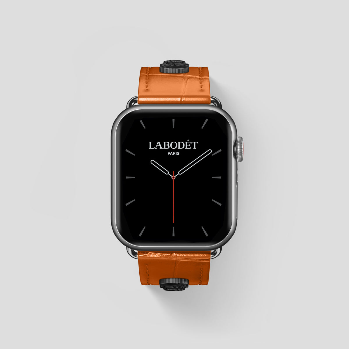 Orange Classic Strap For Apple Watch 46mm In Alligator with Steel Metal -2 | Orange-Steel