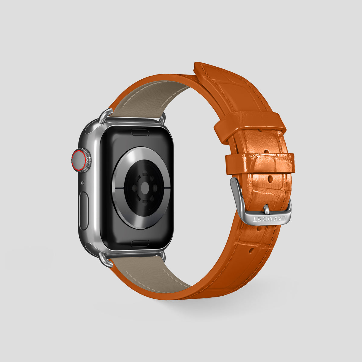 Orange Classic Strap For Apple Watch 46mm In Alligator with Steel Metal -3 | Orange-Steel