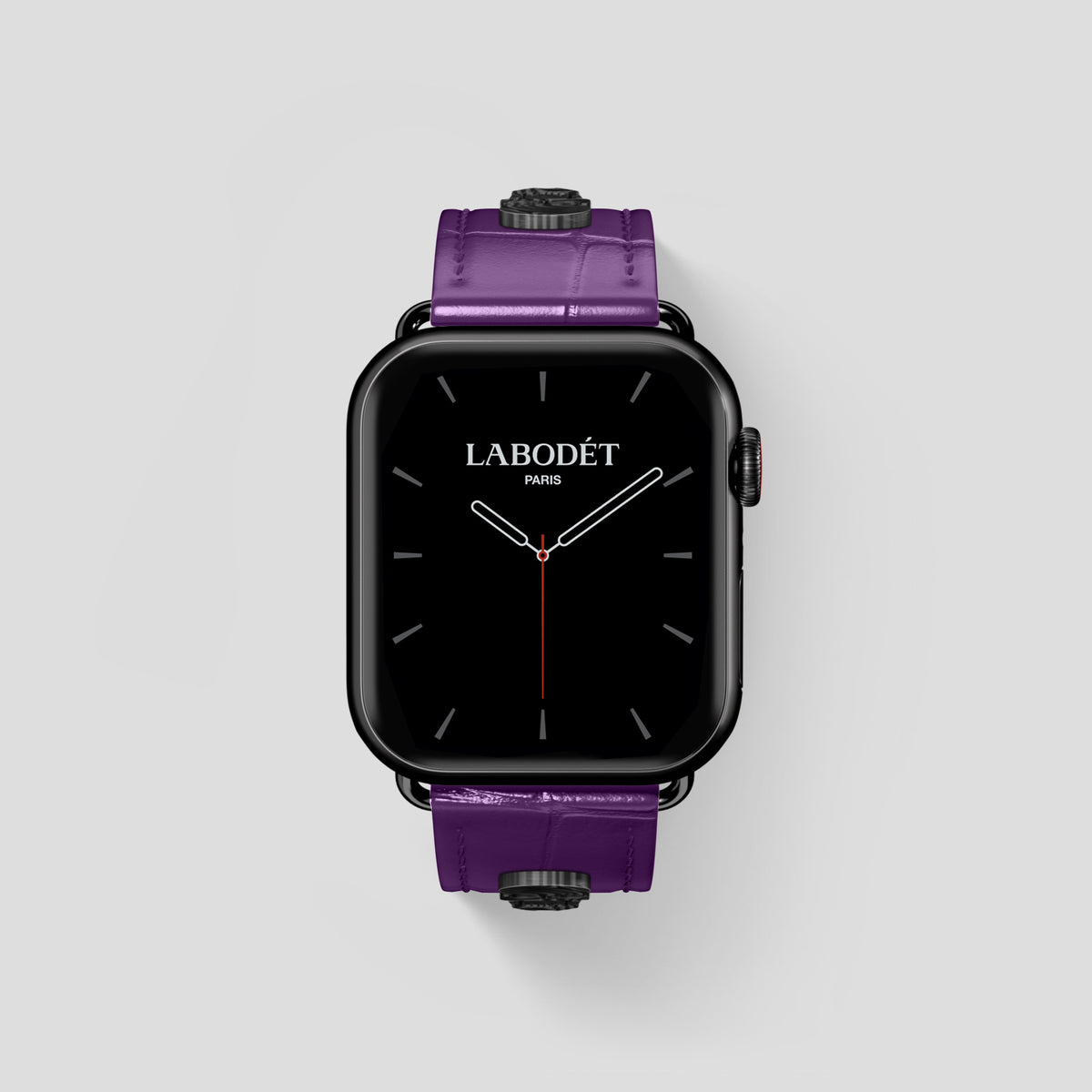 Purple Classic Strap For Apple Watch 46mm In Alligator with Black Metal -2 | Purple-Black