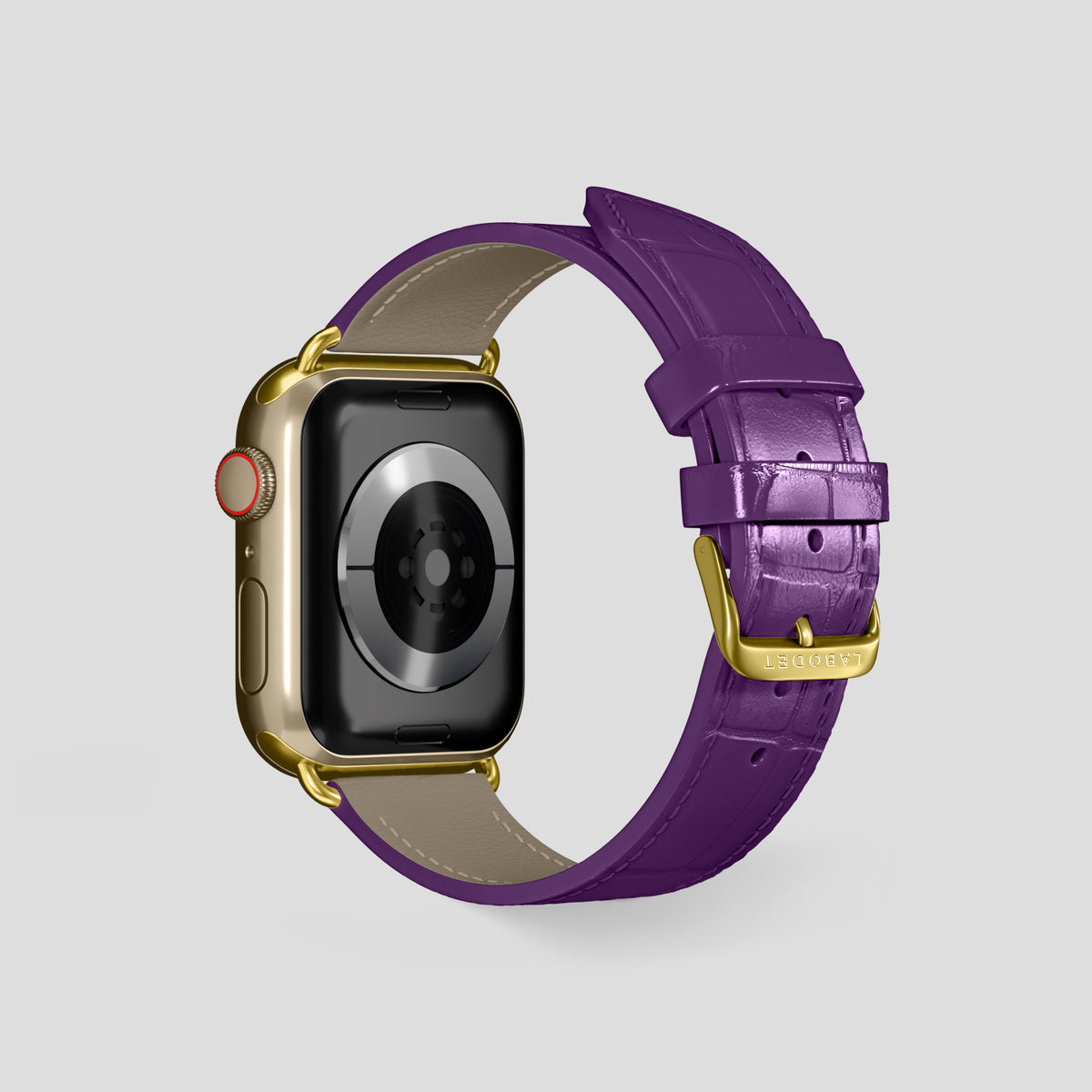 Purple Classic Strap For Apple Watch 46mm In Alligator with Gold Metal -3 | Purple-Gold