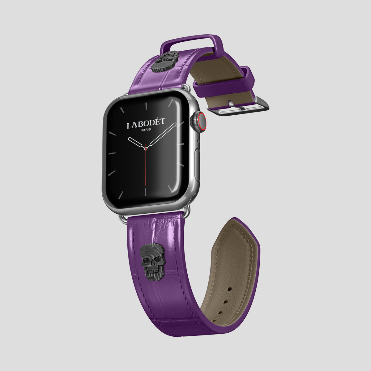 Purple Classic Strap For Apple Watch 46mm In Alligator with Steel Metal -1 | Purple-Steel