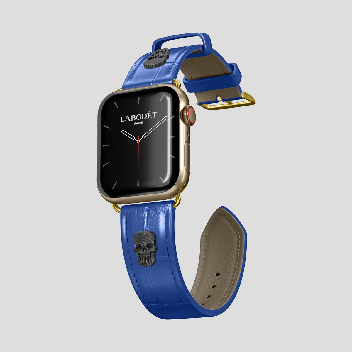Royal Blue Classic Strap For Apple Watch 46mm In Alligator with Gold Metal -1 | Royal-Blue-Gold