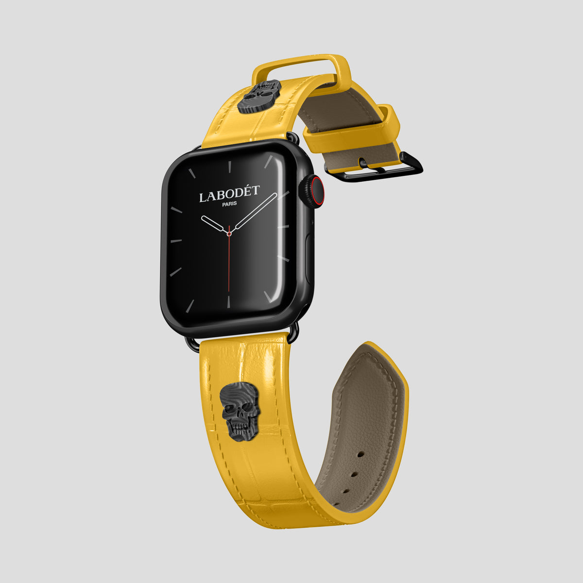 Yellow Classic Strap For Apple Watch 46mm In Alligator with Black Metal -1 | Yellow-Black