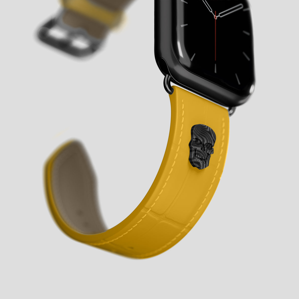 Yellow Classic Strap For Apple Watch 46mm In Alligator with Black Metal -4 | Yellow-Black