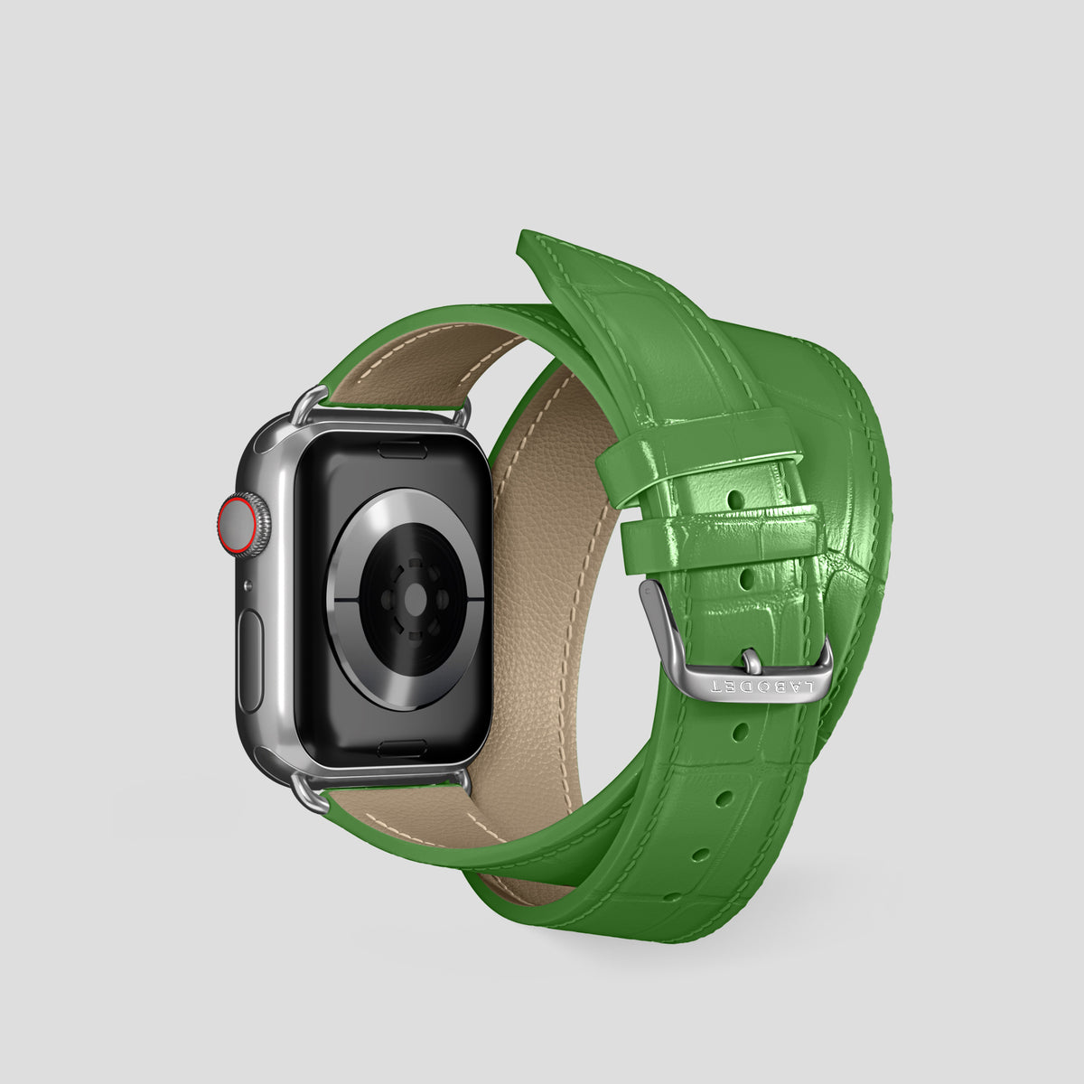 Apple-Green Double Strap For Apple Watch 42mm In Alligator with Steel Metal -2 | Apple-Green-Steel